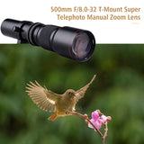 500mm F/8.0-32 Super Telephoto Lens Manual Zoom + T-Mount to F-Mount Adapter Ring Kit for Nikon D3300 D3400 D3500 D5300 D5500