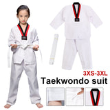 White Taekwondo Long Sleeves Martial Arts Karate Jujitsu Gym Training Uniforms with Belt for Children Adults Unisex