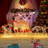 3PCS Handmake Iron Art Elk Deer Christmas Garden &LED Light Glowing Glitter Reindeer Xmas Home Outdoor Yard Ornament Decor