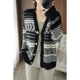 Women's Vintage Jacquard Wool Knit Jacket Cardigan