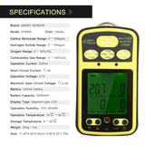 Professional SMART SENSOR ST8990 Monitor Rechargeable 4in1 O₂ LEL CO H₂S Gas Detector Tester Sensor with Backlight Alarm