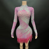 Wind and temperament Latin cha dance costume practice suit skirt hem tassel multiple colors pearl rhinestone splicing