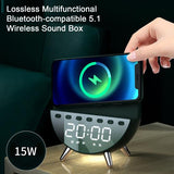 1 Set Powerful Speaker Night Light Music Listening Multi-purpose Bluetooth-compatible 5.1 Alarm Clock Wireless Phone Charger Sound Box Home Supply