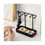 Organizer Stand, Necklaces Holder with Wooden Tray, Necklace Display Stand Jewelry Storage Hooks Black