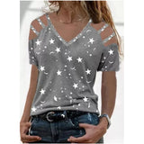 Summer Printed V-neck Multi-color Women's T-shirt