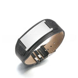 Hand Polished Square Steel Lettering Leather Stainless Steel Bracelet