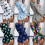 Printed Long-sleeved Pajamas Deep V Nightclub Tight Sexy Jumpsuit