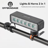 OFFBONDAGE Bicycle Headlight 2 In 1 Near And Far Light 6 Lamp Beaded Wire Control Bell Horn Mountain Bike Accessory
