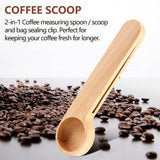 5 Pcs Wooden Coffee Scoop and Bag Clip Measure 2-In-1 Bags Sealer Measuring Spoon for Beans,Espresso Coffee,Tea