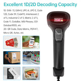 Handheld USB 2D 1D Barcode Scanner COMS Sensor High-speed QR Code Reader Plug and Play Auto-sensing/Continuous Scanning