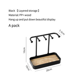 Organizer Stand, Necklaces Holder with Wooden Tray, Necklace Display Stand Jewelry Storage Hooks Black