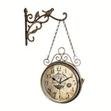 1pc, Double Sided Wall Clock Iron Art Clock Living Room Retro Clock Metal Round Battery Powered Silent Clock, Photo Props, Outdoor Decor