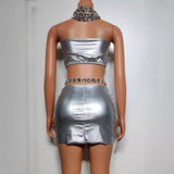 Sexy Spicy Girl Women's Fashion Chain Hollow out Design with Super Big Water Diamond Style Short Skirt