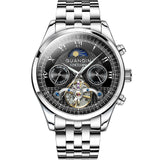 GUANQIN Tourbillon Waterproof Stainless steel Men's watches Mechanical Moon Phase Automatic watch for men Sapphire mirror Watch