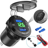 Quick Charge Car Dual USB Charger Socket Auto Adapter QC3.0 36W Waterproof with Voltmeter Switch for 12V/24V Motorcycle ATV RV