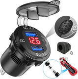 Quick Charge Car Dual USB Charger Socket Auto Adapter QC3.0 36W Waterproof with Voltmeter Switch for 12V/24V Motorcycle ATV RV