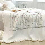 Cotton Quilt Pure Color Home Fashion Elegant Tencel Embroidery Pattern Cotton Summer Cooling Quilt White 200x230