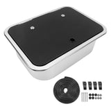 RV Sink Square 15.2 X 11.2 X 5.44in Single Bowl Stainless Steel Sink with Tempered Glass Lid and 40mm Drain Hole for Camper Van Yacht Boat