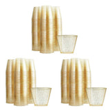 Gold Plastic Cups Clear Plastic Wine Glasses, Fancy Disposable Hard Plastic Cups with Gold Glitter f