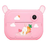 (Pink Bunny) Cartoon Portable Kids Mini Digital Camera Automatically Print Photo 2.4inch High Definition Screen Child Education Toy