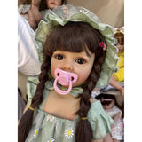 (Brown Hair) 21'' Reborns Doll Toddler Girl Doll Soft Silicone Vinyl Life Like Doll Long Hair Realistic Doll Children Sleeping Toy  Brown Hair