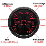 4 In 1 Multifunction Gauge 85MM Fuel Pressure Measurement Oil Pressure Gauge Fuel Level Water Temp Meter Voltmeter with Alarm