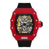 PINTIME Hot Sale Men Sport Automatic Watch Mechanical Movement Rubber Strap Luxury Style Hollow Dial Gift Wristwatches