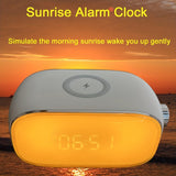 1pc Sunrise Wake Up Light Alarm Clock, BT Speaker FM Radio White Noise Sleep Sound Machine Sunset Sleep Lamp With Bedside Night Light Desk Clock, Thanksgiving Christmas Gifts, Ideal For Adults,Heavy Sleepers, With 15W Wireless Charger