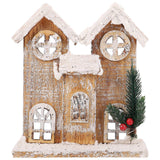 1 Pc Christmas Wood House Ornament Luminous Snow House Adornment (No Battery)
