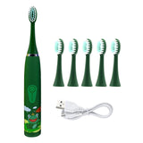 6 in 1 Children Electric Toothbrush Cartoon KidsToothbrush Head Ultrasonic Waterproof Soft Hair Cleaning Brush Rechargeable