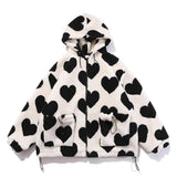 (L off white) Women Winter Faux Fur Long Sleeve Hoodies for Jacket Harajuku Love Heart Full Print Zip Up Plush Coat Hip Hop Oversized Loose Sweatshirt Parkas with