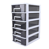 Household Five-layer Storage Cabinet Plastic Drawer Type Closet Portable Multifunction Dustproof Storage Rack Organizer Furniture (White Frame and Tra