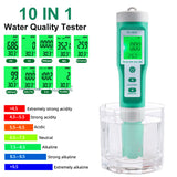 Water Quality Tester 10in1 PH EC TDS ORP H2 Fertile Saity S.G. Resistivity Temperature Meter Backlit LCD Display for Aquarium