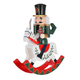Wooden Nutcracker Rocking Horse, Traditional Soldier Figurine Christmas Nutcracker Horses Ornaments for Xmas Festive Shelf Tabletop Party Decorations