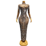 High end luxury full diamond lens mixed design singer host runway stage performance evening dress long style temperament