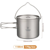 TOMSHOO Titanium 750ml/900ml/1100ml/1600ml/2000ml/2800ml Ultralight Hanging Pot with Lid and Foldable Handle Outdoor Cooking