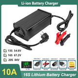 10A 54.6V Lithium Fast Charger with LED Display - For 13S 48V Li-ion Battery. Aluminum Shell, EU + Clip Plug