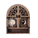 Sun Moon Stand 4 Shees Natural Wooden Shelf Gothic Witchy Crystal Display Case for Living Room