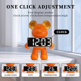 Resin Nordic Alarm Desktop Ornament for Bedroom Miniature Bear Clock Figurines Battery/Plug-in Use Handicraft Holiday