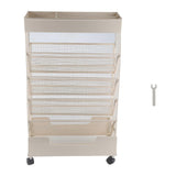 Metal Movable Bookshelf 6 Tier 20KG Load Bearing Large Capacity Rust Prevention Bookshelf with Wheels for Student Beige
