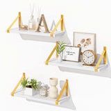 A Set Of White Floating Shelves, Wall-mounted Bathroom Shelves Set Of 3, Used For Farmhouse Wall Decoration In Bedrooms, Kitchens, Living Rooms, And Plants (with Gold Brackets)