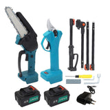 Electric Pruning Shears and Chain Saw Rechargeable 4 Extendable Poles High Altitude Branch Trimming Tools 110?240V EU Plug