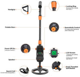 MD-1008A Metal Underground Depth Search Finder - Gold Detector Treasure Detecting Pinpointer with Waterproof Coil