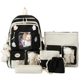 4pcs/set School Large Capacity Canvas Backpack For Students Bookbags Girls Kawaii Casual Book Travel Rucack Shoulder Bags