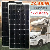 600W/300W Solar Panel Kit - 18V Flexible Solar Cell with 60A Controller Battery Charger for Outdoor Camping, Yacht, Motorhome, Car, RV, Boat