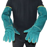 Anti-Bite Safety Ultra Long Leather Green Pets Grip Biting Protective Gloves for Catch Dog Cat Reptiles Animal