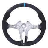 For M Performance V2 Flat Bottom Nappa Suede Steering Wheel Replacement for F8X M2 M3 M4(Blue 12 OClock Ring )