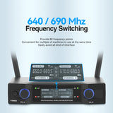 Professional UHF Wireless Microphone System Karaoke Handheld for Home Theater PA Speaker Singing Party Church with LED Screen