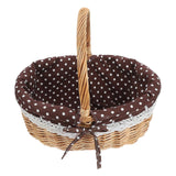 Hand Woven Picnic Bag Gift Basket Wicker Storage Basket Linen Inner Basket for Storage Use Size L (Primary Color with White Dots)