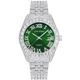 PINTIME Watches Men Luxury Diamond Iced Out Stainless Steel Strap Rome Dial Fashion Quartz Wristwatches Waterproof Reloj Hombre